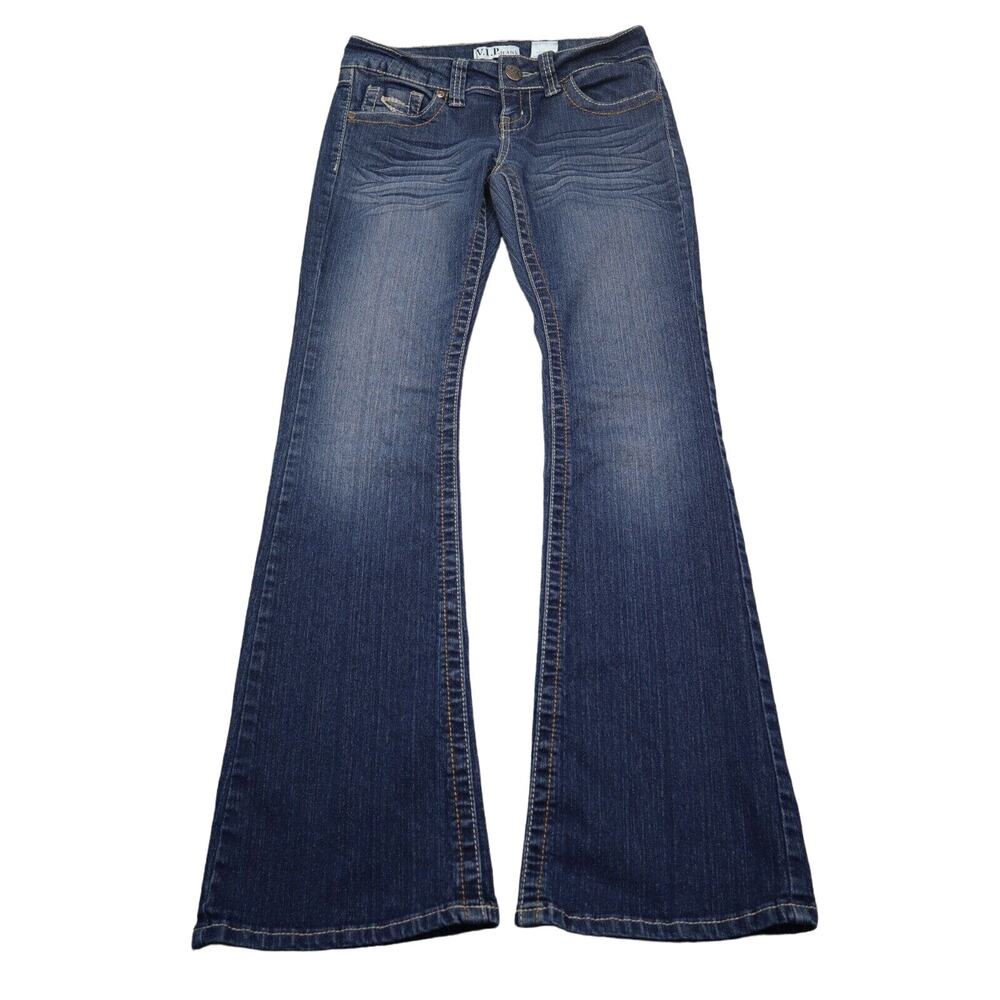 VIP Jeans Pants Womens 8 Blue Flared Low Rise Stretch Dark Wash Denim